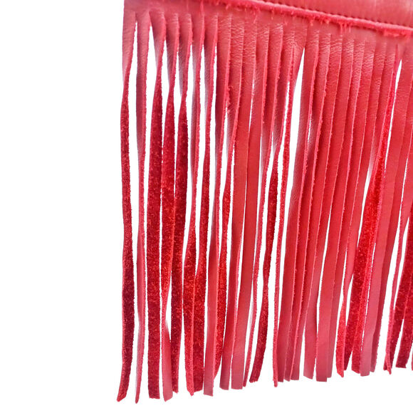RARE VINTAGE RED FRINGE LEATHER MINI TOTE — WESTERN Y2K COWGIRL GLAM - Picture 12 of 15